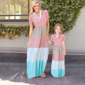 Short-sleeved Large Striped Parent-child Dress