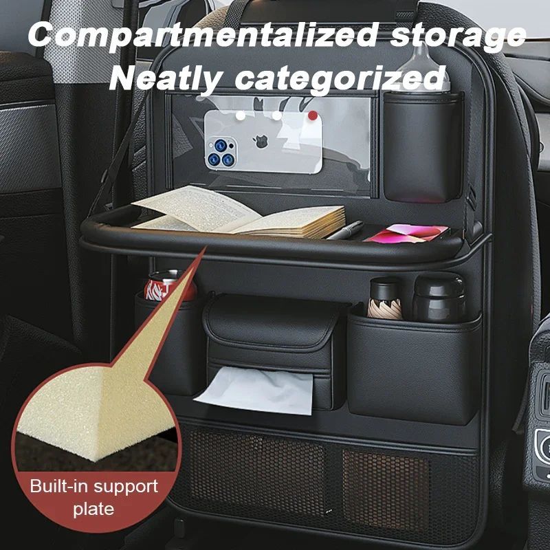 Leather Car Back Seat Storage Organizer With Foldable Table Tray 5 Leather Car Back Seat Storage Organizer With Foldable Table Tray - Image 5