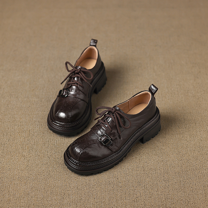 Women's Sheepskin Oxfords, Chunky Heel Lace-Up Buckle Shoes 6 Women's Sheepskin Oxfords, Chunky Heel Lace-Up Buckle Shoes - Image 6