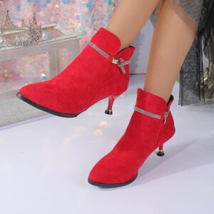 Fleece-lined Shoes, Pointed-toe Stiletto Booties Short Shaft