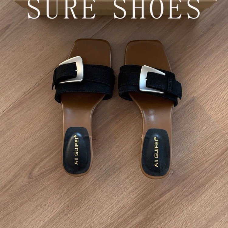 4cm Heel Open Toe One Strap Slide Sandals 3 4cm Heel Open Toe One Strap Slide Sandals - Image 3
