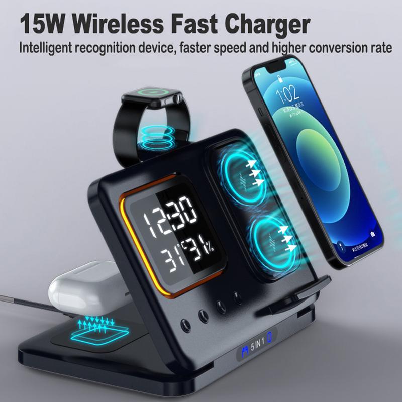 15W Wireless Chargers Stand 5 In1 LED Digital Alarm Clock Dock Station 3 15W Wireless Chargers Stand 5 In1 LED Digital Alarm Clock Dock Station - Image 3