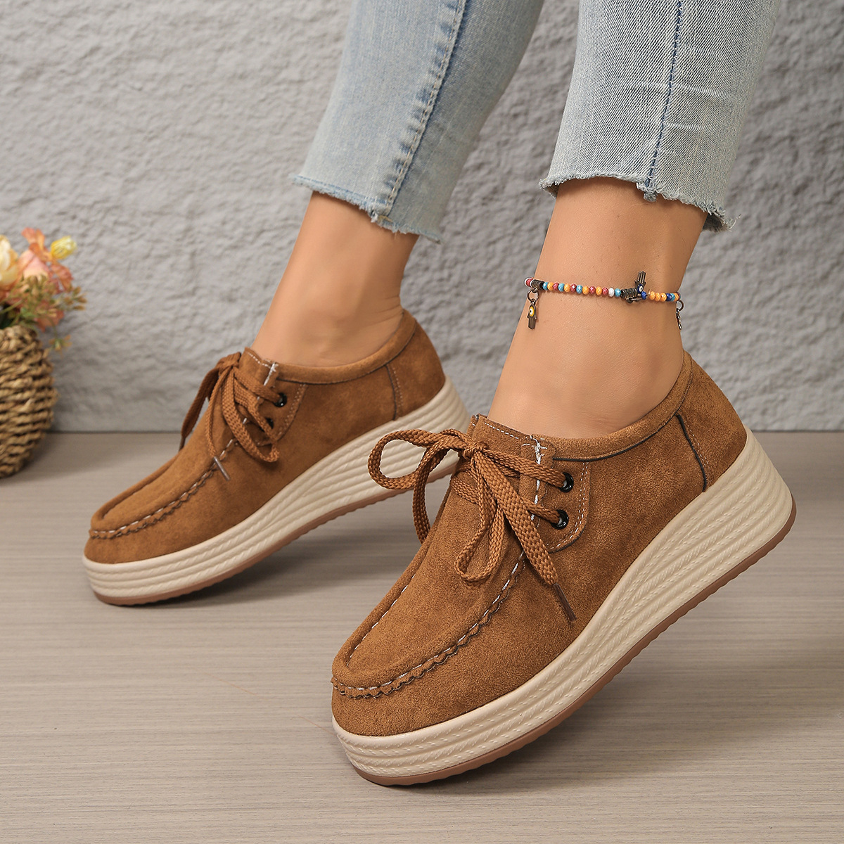Chunky-soled Pumps With Front Laces Casual Chunky-soled Shoes 3 Chunky-soled Pumps With Front Laces Casual Chunky-soled Shoes - Image 3