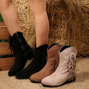 Suede Vintage Autumn Chunky Heeled Ankle Boots