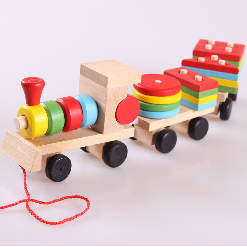 Wooden Train Three-section Tractor Toy 1 Wooden Train Three-section Tractor Toy