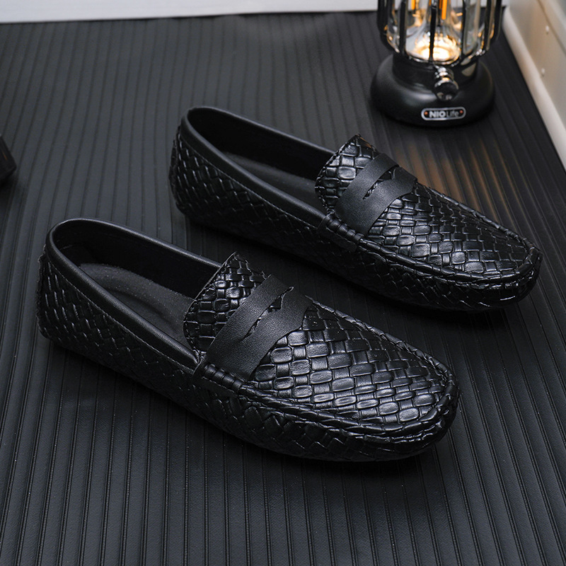 Men's Woven-pattern Leather Shoes Slip-on Loafers 4 Men's Woven-pattern Leather Shoes Slip-on Loafers - Image 4