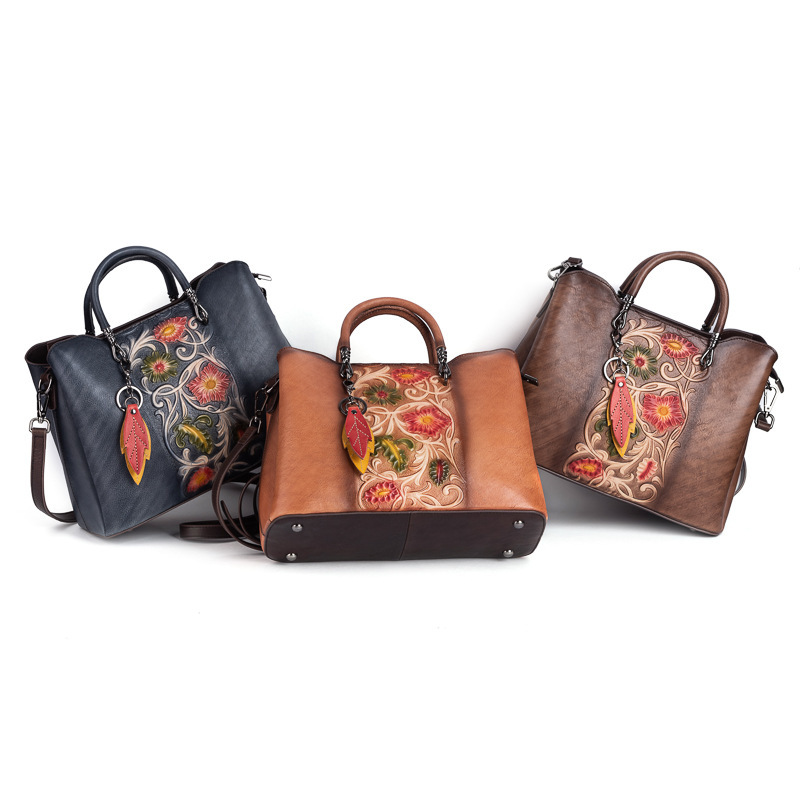 Retro Genuine Leather Embossed Large-Capacity Tote Bag 2 Retro Genuine Leather Embossed Large-Capacity Tote Bag - Image 2