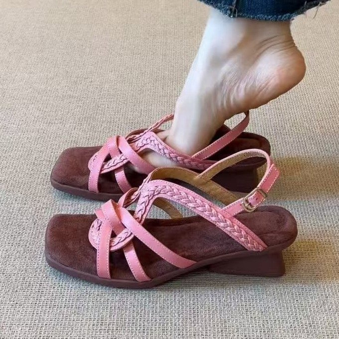 Woven Peep-Toe Genuine Leather Sandals 4 Woven Peep-Toe Genuine Leather Sandals - Image 4