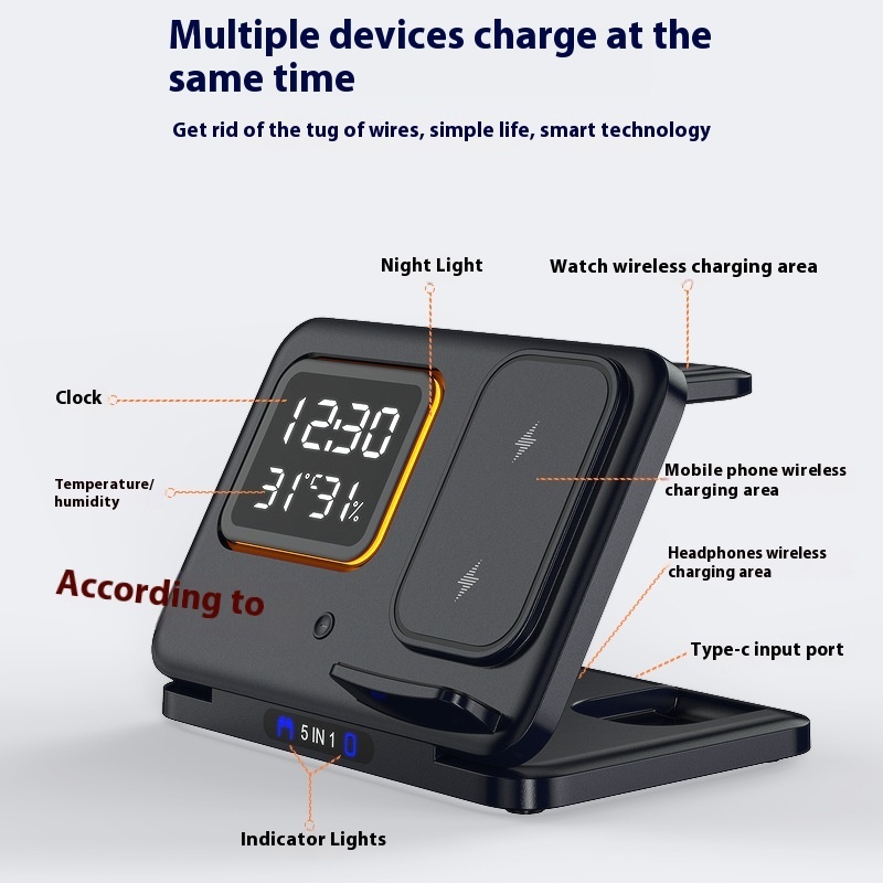 15W Wireless Chargers Stand 5 In1 LED Digital Alarm Clock Dock Station 6 15W Wireless Chargers Stand 5 In1 LED Digital Alarm Clock Dock Station - Image 6