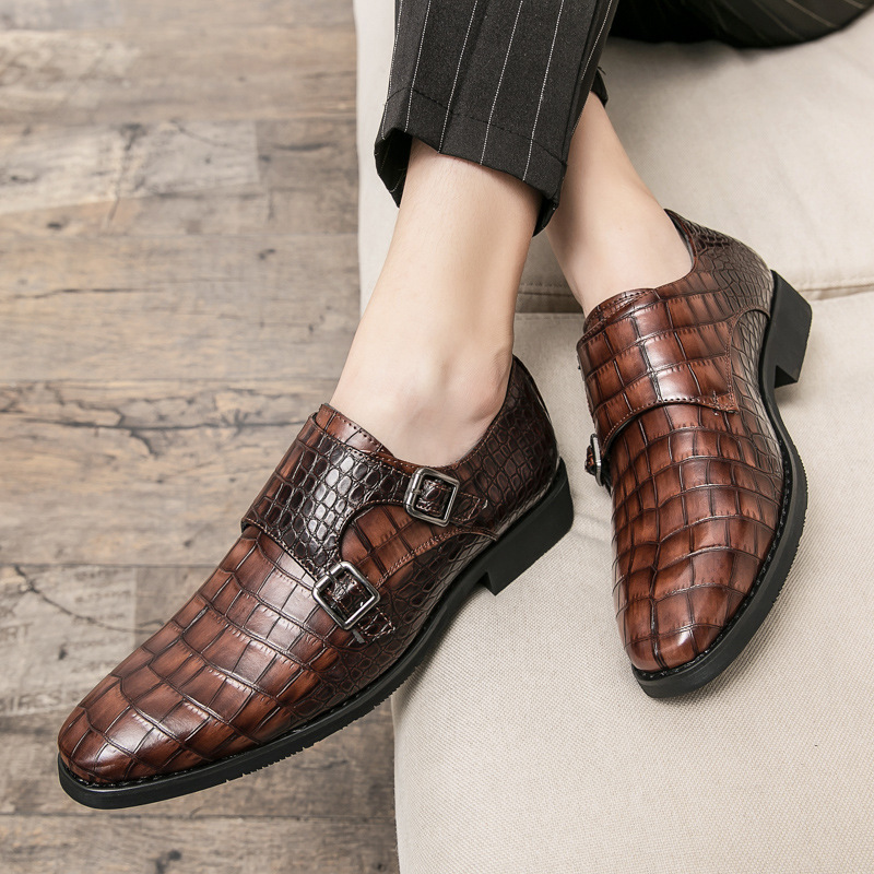 Men's Leather Shoes With Square Toe and Embossed Pattern 2 Men's Leather Shoes With Square Toe and Embossed Pattern - Image 2