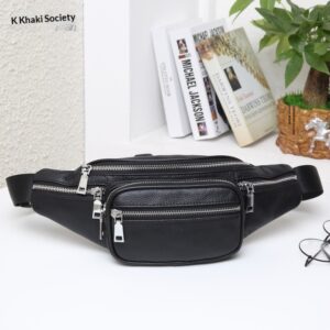 Men's Leather Waist Bag, Large Capacity, Durable First-Layer Cowhide