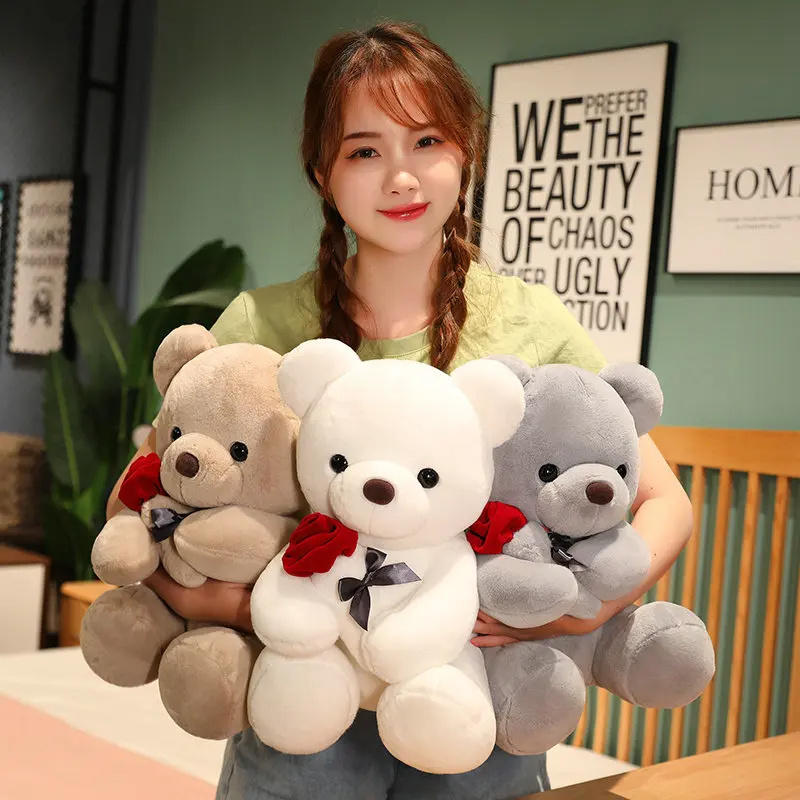 Teddy Bear Hugging Roses Plush Stuffed Soft Animal 23-45cm 2 Teddy Bear Hugging Roses Plush Stuffed Soft Animal 23-45cm - Image 2