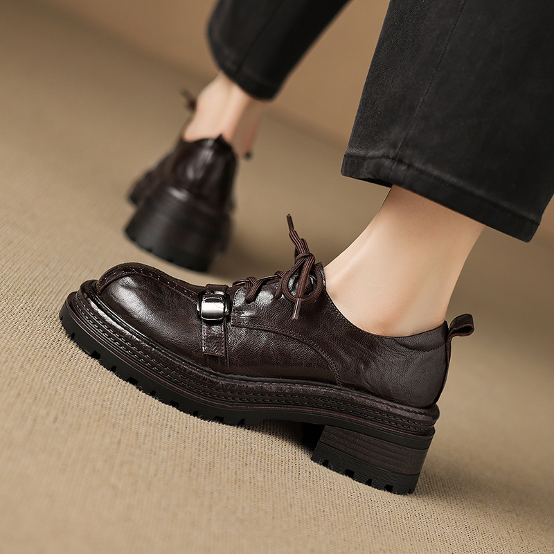 Women's Sheepskin Oxfords, Chunky Heel Lace-Up Buckle Shoes 4 Women's Sheepskin Oxfords, Chunky Heel Lace-Up Buckle Shoes - Image 4