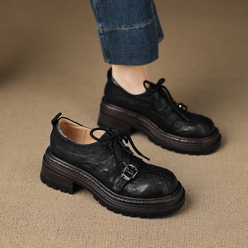 Women's Sheepskin Oxfords, Chunky Heel Lace-Up Buckle Shoes 8 Women's Sheepskin Oxfords, Chunky Heel Lace-Up Buckle Shoes - Image 8