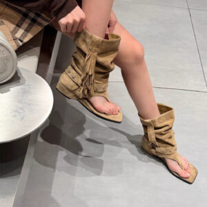 Tassel Retro Square-Toe Roman Sandals Women