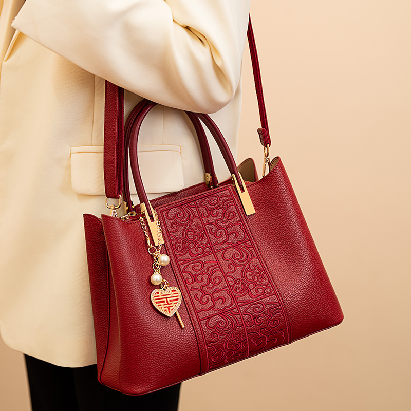 Embroidered Red High-Capacity Tote Bag 3 Embroidered Red High-Capacity Tote Bag - Image 3