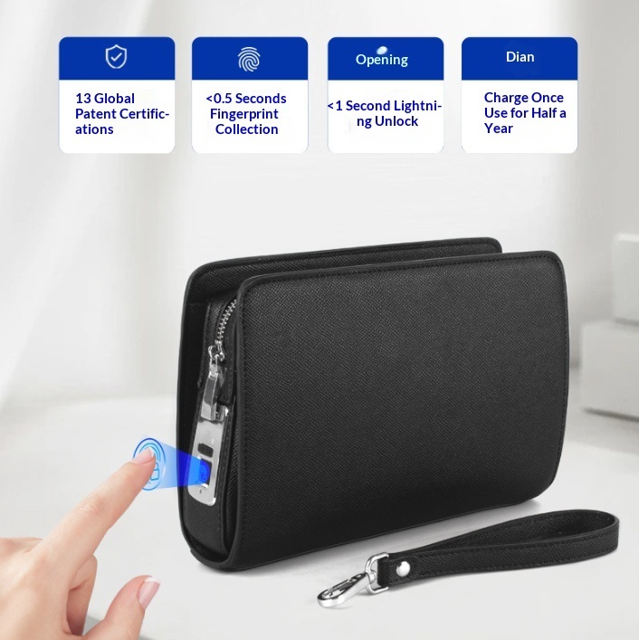 Mens Smart Fingerprint Synthetic Leather Clutch Bag 1 Mens Smart Fingerprint Synthetic Leather Clutch Bag