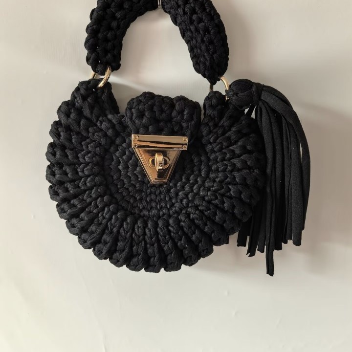 Bohemian Women's Solid-Colored Fabric-Strap Crochet Bag 9 Bohemian Women's Solid-Colored Fabric-Strap Crochet Bag - Image 9