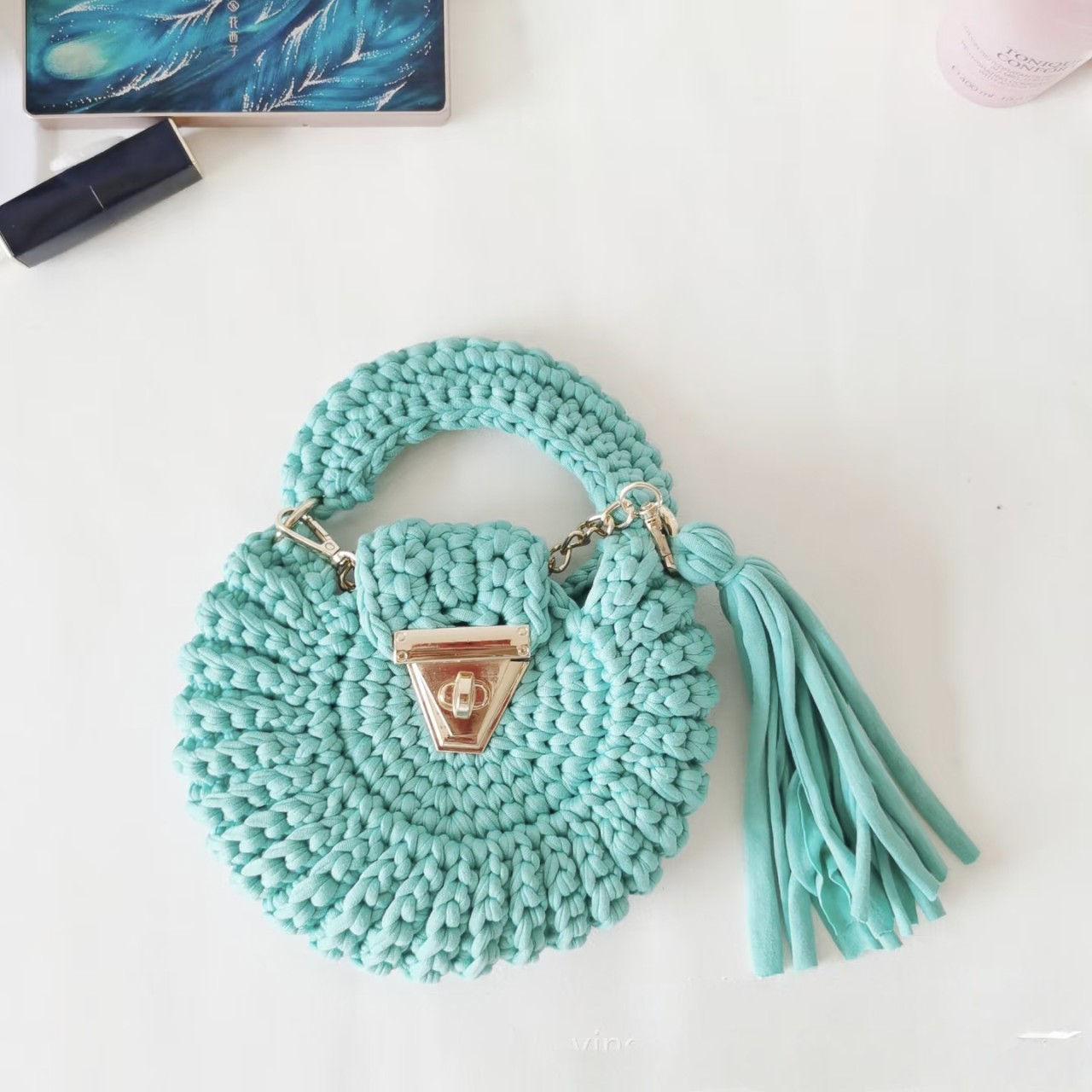 Bohemian Women's Solid-Colored Fabric-Strap Crochet Bag 2 Bohemian Women's Solid-Colored Fabric-Strap Crochet Bag - Image 2