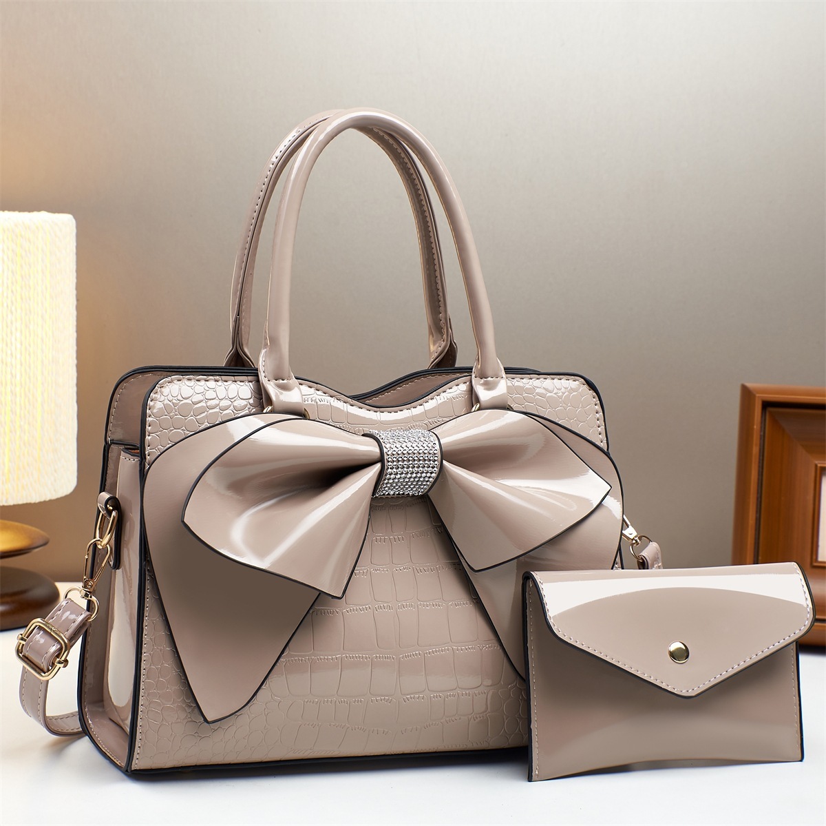 Crocodile-Print Bow Bucket Bag Patent Leather 6 Crocodile-Print Bow Bucket Bag Patent Leather - Image 6