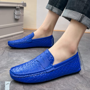Men's Woven-pattern Leather Shoes Slip-on Loafers