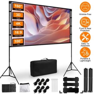 Projector Screen With Stand 16:9 4K HD Rear Front Wrinkle Free 100inch/120inch