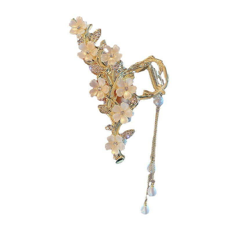 Large Metal Pearl Bell Orchid Tassel Hair Clip 5 Large Metal Pearl Bell Orchid Tassel Hair Clip - Image 5