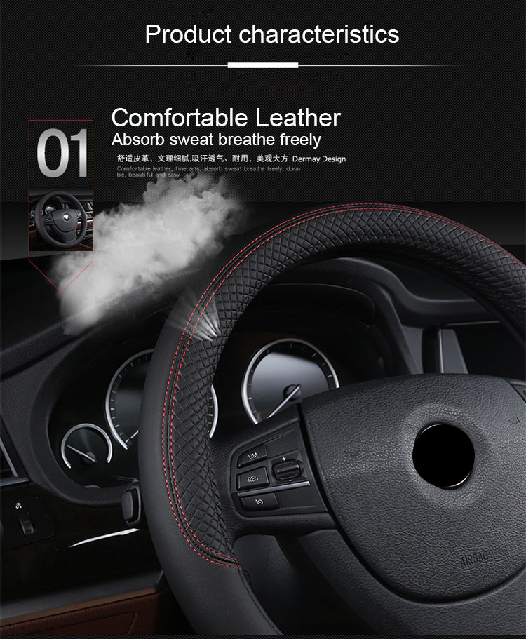 Universal Leather Car Steering Wheel Cover 9 Universal Leather Car Steering Wheel Cover - Image 9