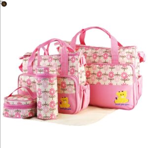 5PCS Baby Diaper Set Shoulder Bags With Nappy Changing Pad Insulated Pockets