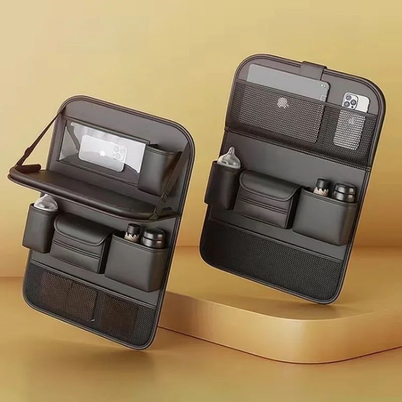 Leather Car Back Seat Storage Organizer With Foldable Table Tray 3 Leather Car Back Seat Storage Organizer With Foldable Table Tray - Image 3
