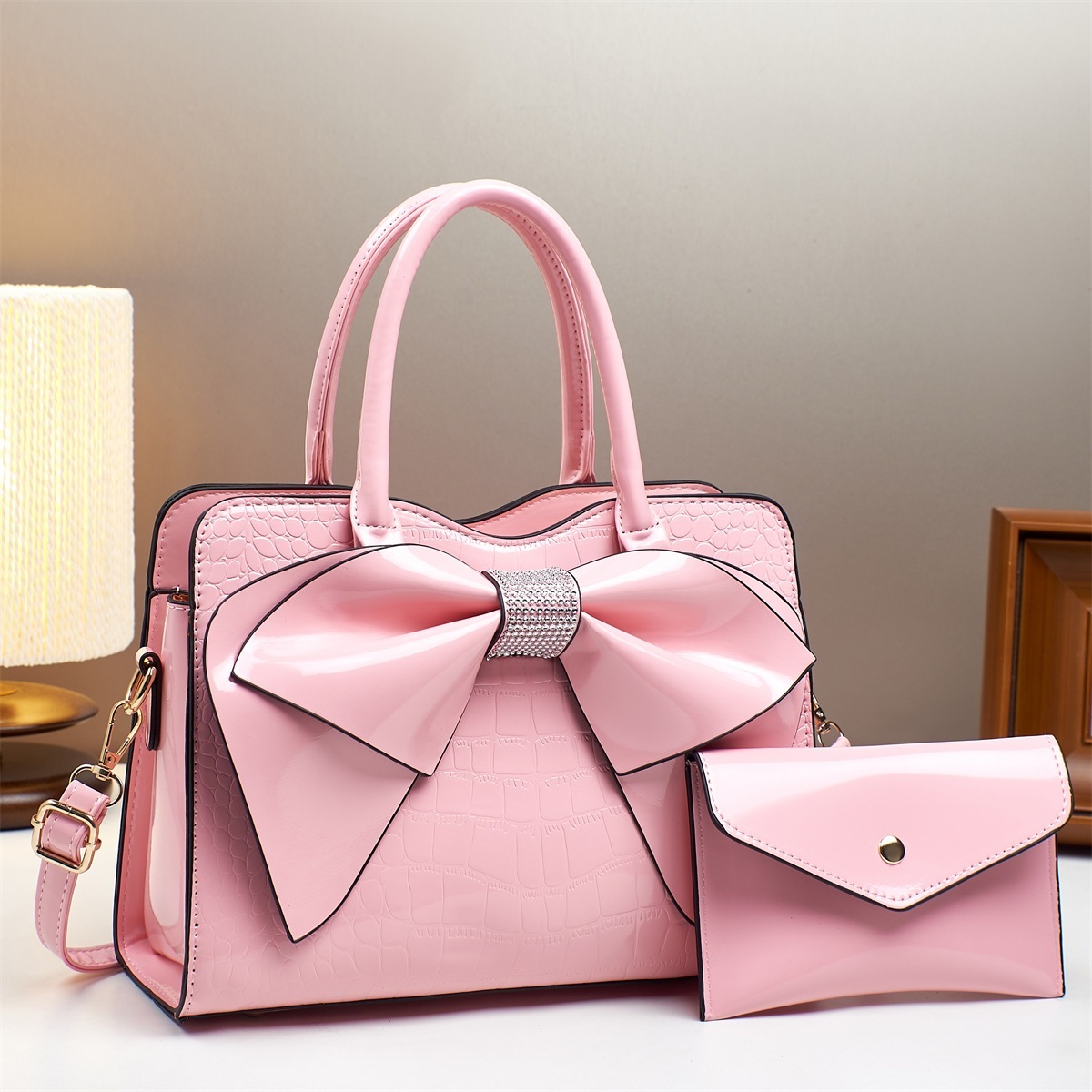 Crocodile-Print Bow Bucket Bag Patent Leather 8 Crocodile-Print Bow Bucket Bag Patent Leather - Image 8