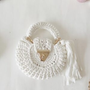 Bohemian Women's Solid-Colored Fabric-Strap Crochet Bag