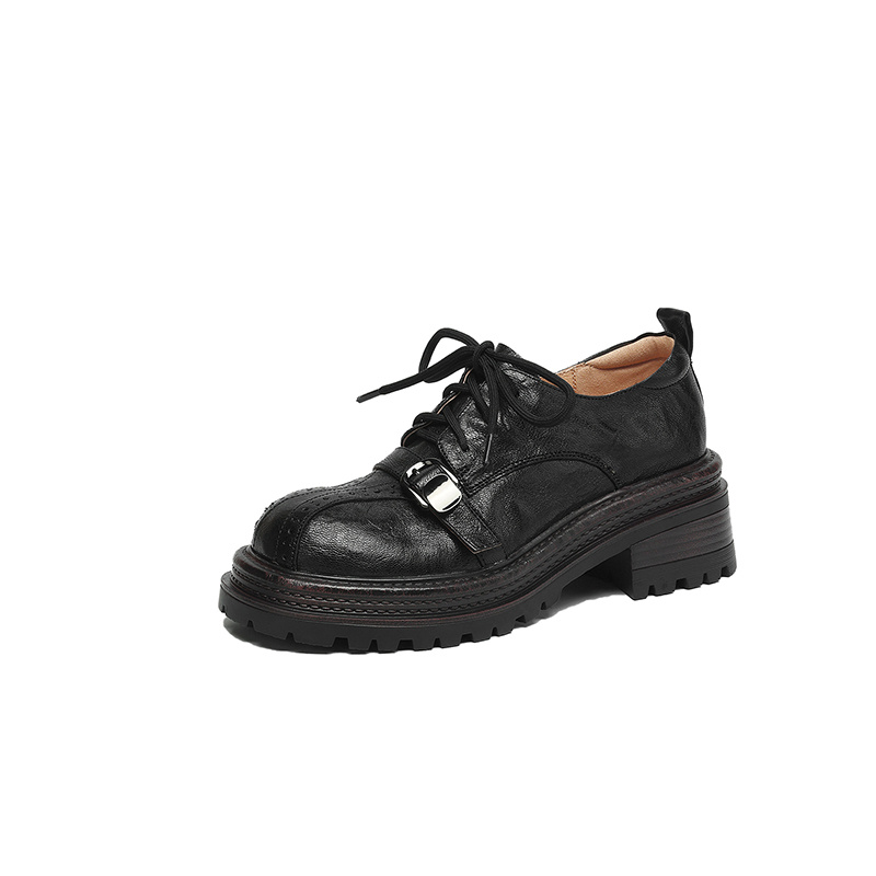 Women's Sheepskin Oxfords, Chunky Heel Lace-Up Buckle Shoes 7 Women's Sheepskin Oxfords, Chunky Heel Lace-Up Buckle Shoes - Image 7