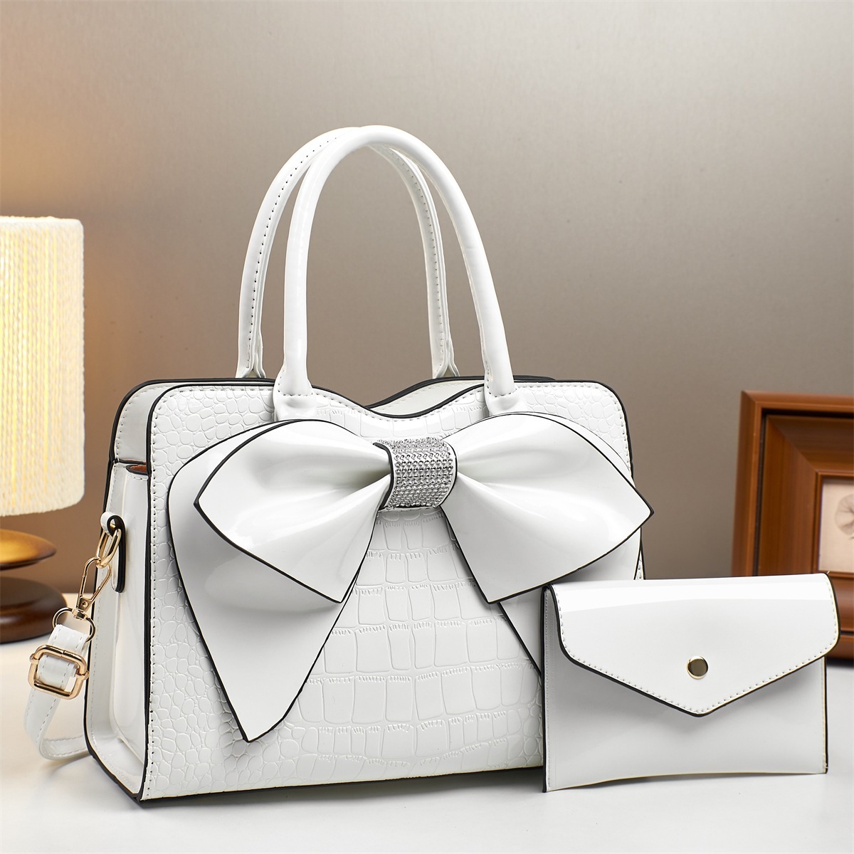 Crocodile-Print Bow Bucket Bag Patent Leather 9 Crocodile-Print Bow Bucket Bag Patent Leather - Image 9