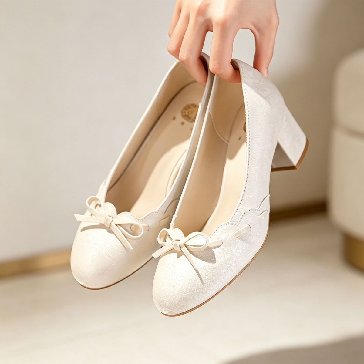Bow Block Heel Pumps, Slip-On Shoes 6 Bow Block Heel Pumps, Slip-On Shoes - Image 6