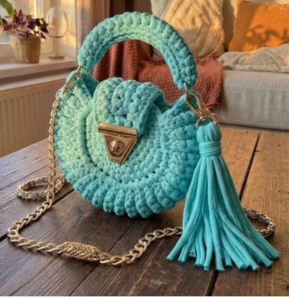 Bohemian Women's Solid-Colored Fabric-Strap Crochet Bag 4 Bohemian Women's Solid-Colored Fabric-Strap Crochet Bag - Image 4
