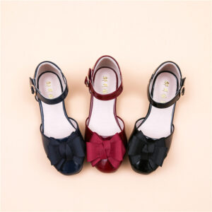Kids' Velcro Leather Shoes With Bow