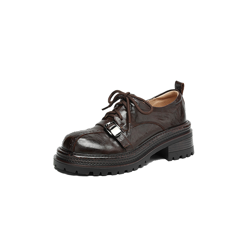 Women's Sheepskin Oxfords, Chunky Heel Lace-Up Buckle Shoes 2 Women's Sheepskin Oxfords, Chunky Heel Lace-Up Buckle Shoes - Image 2