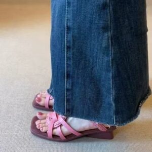 Woven Peep-Toe Genuine Leather Sandals