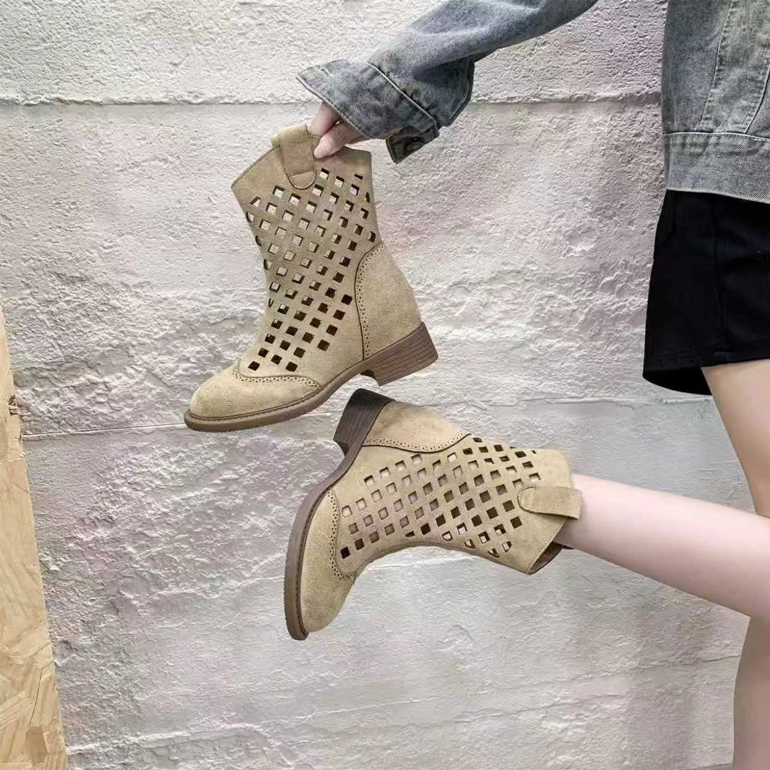 7cm Hollowed-Out Mesh Sandals Mid-Calf Short Boots 5 7cm Hollowed-Out Mesh Sandals Mid-Calf Short Boots - Image 5