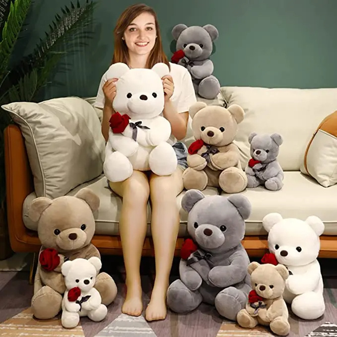 Teddy Bear Hugging Roses Plush Stuffed Soft Animal 23-45cm 1 Teddy Bear Hugging Roses Plush Stuffed Soft Animal 23-45cm