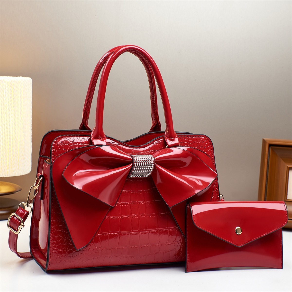 Crocodile-Print Bow Bucket Bag Patent Leather 10 Crocodile-Print Bow Bucket Bag Patent Leather - Image 10