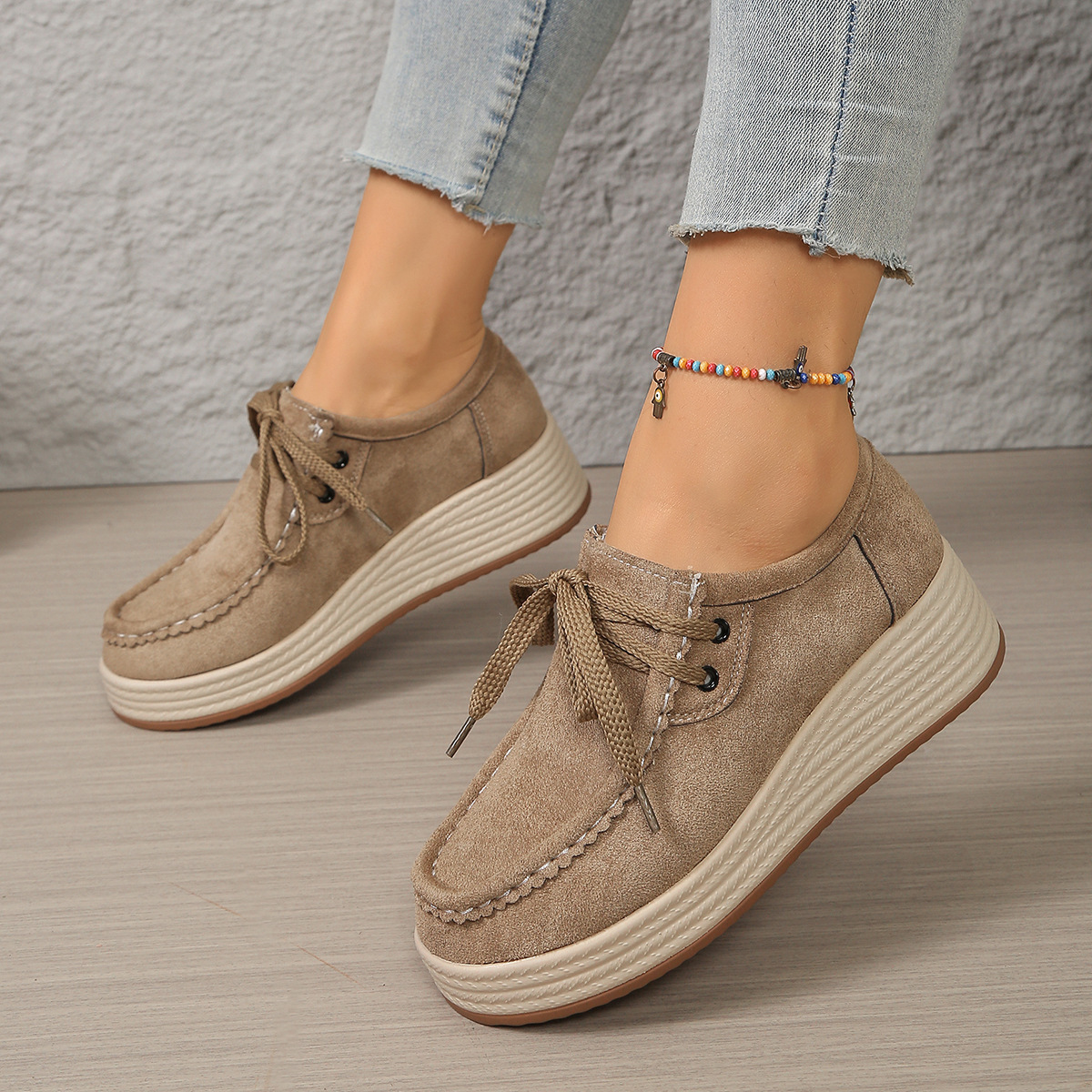 Chunky-soled Pumps With Front Laces Casual Chunky-soled Shoes 5 Chunky-soled Pumps With Front Laces Casual Chunky-soled Shoes - Image 5