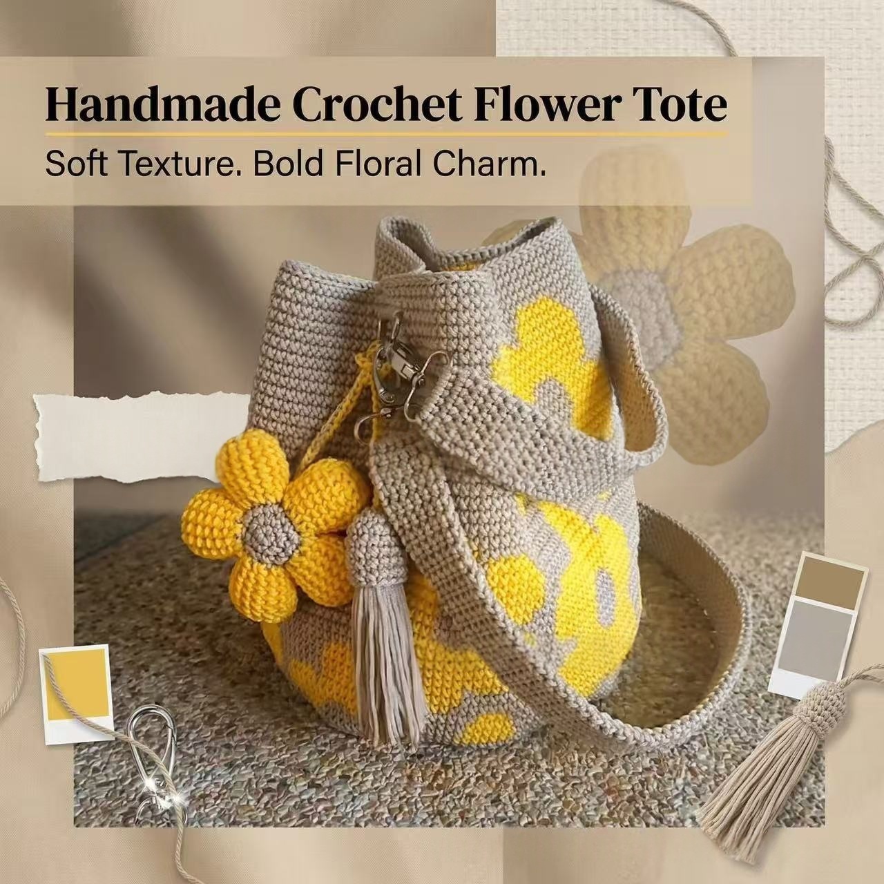 Hand-Crocheted Flower Tote Bag For Women 3 Hand-Crocheted Flower Tote Bag For Women - Image 3