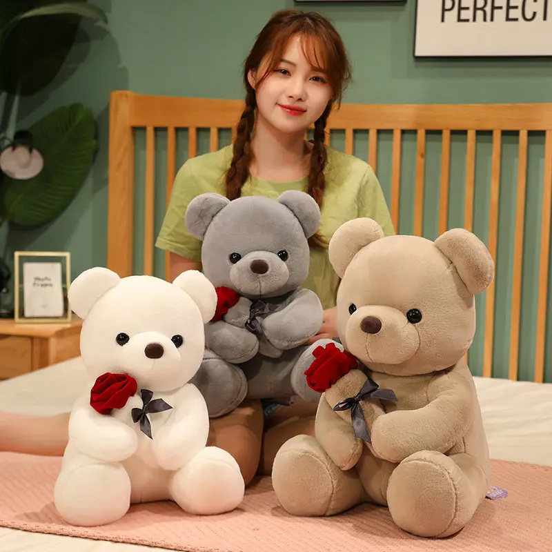 Teddy Bear Hugging Roses Plush Stuffed Soft Animal 23-45cm 3 Teddy Bear Hugging Roses Plush Stuffed Soft Animal 23-45cm - Image 3