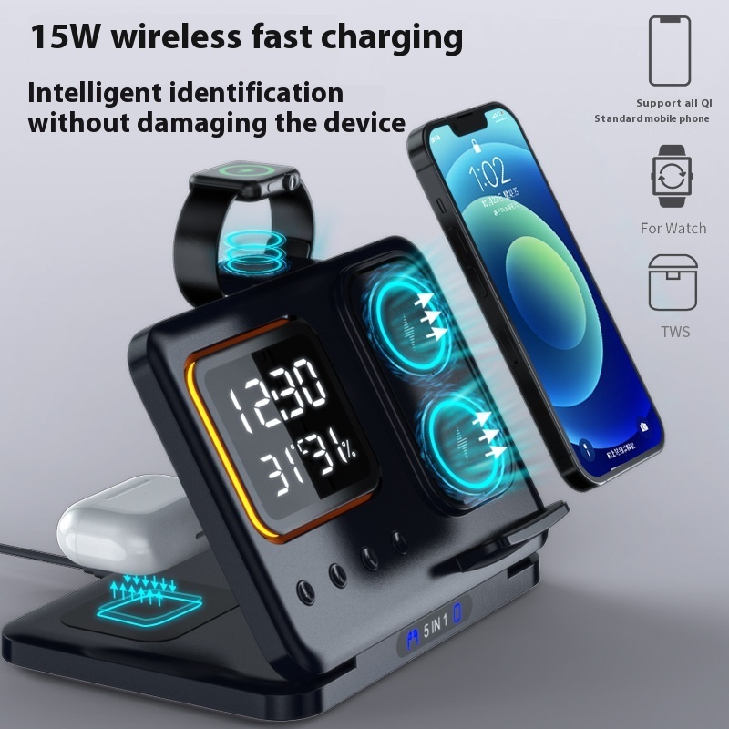 15W Wireless Chargers Stand 5 In1 LED Digital Alarm Clock Dock Station 10 15W Wireless Chargers Stand 5 In1 LED Digital Alarm Clock Dock Station - Image 10