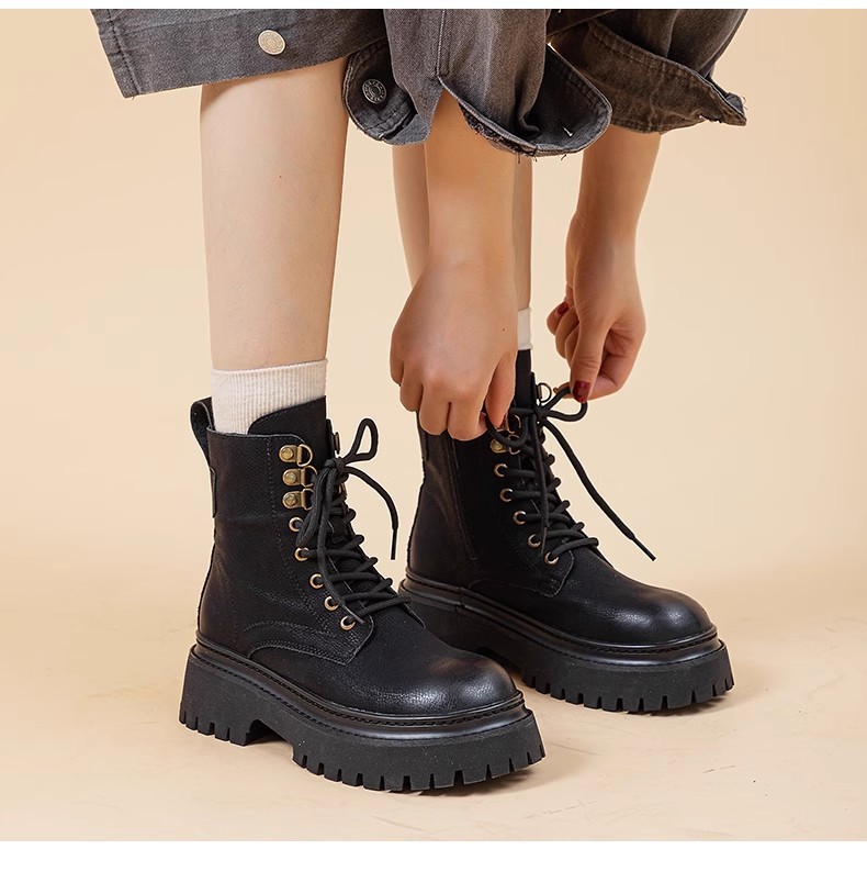 Women's Retro Height-Enhancing Mid-Calf Martin Boots 2 Women's Retro Height-Enhancing Mid-Calf Martin Boots - Image 2