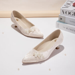 White Black Jacquard Pointed Toe Pumps