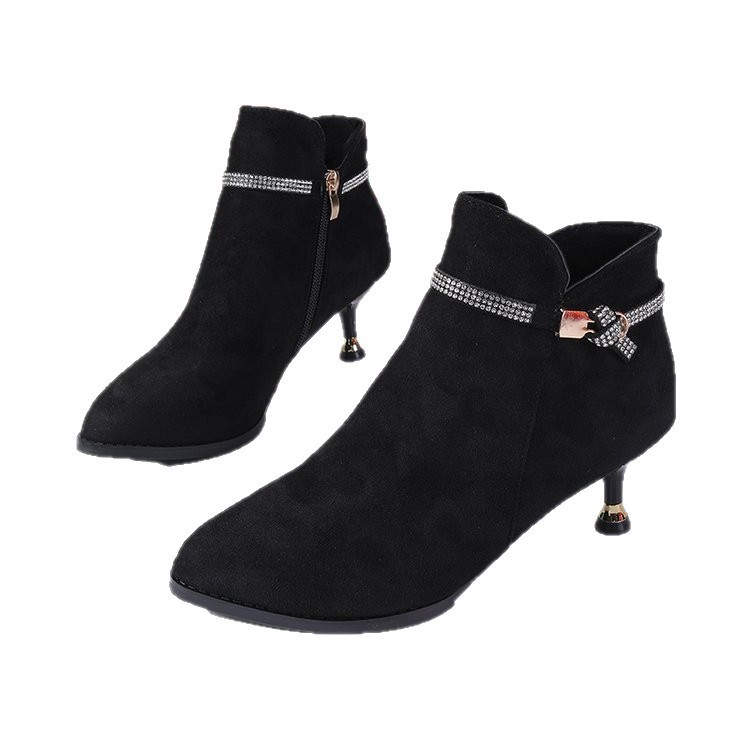 Fleece-lined Shoes, Pointed-toe Stiletto Booties Short Shaft 6 Fleece-lined Shoes, Pointed-toe Stiletto Booties Short Shaft - Image 6