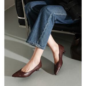 Cowhide Heel Pumps, Pointed Toe Leather Dress Shoes